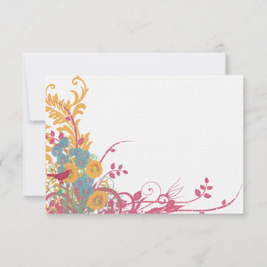 Aqua Beeswax Raspberry Wild Flower Bird Wedding RSVP Kaartje (Achterkant)