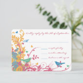 Aqua Beeswax Raspberry Wild Flower Bird Wedding RSVP Kaartje (Staand voorkant)
