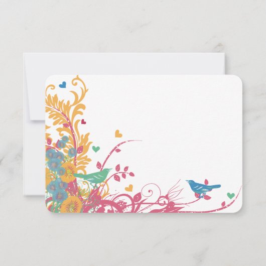 Aqua Beeswax Raspberry Wild Flower Bird Wedding RSVP Kaartje (Achterkant)
