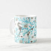 Aqua Beige zeepaardje Ocean Sealife Koffiemok (Voorkant links)