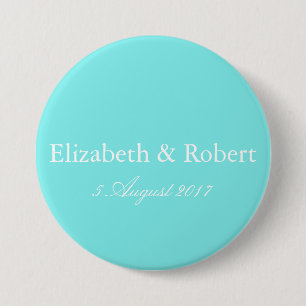 Aqua Belle Aqua Blue en White Text Wedding Ronde Button 7,6 Cm