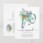 Aqua Bicycle Daisy Floral Basket Moving Aankondigingskaart (Voorkant / Achterkant)