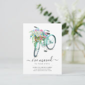 Aqua Bicycle Daisy Floral Basket Moving Aankondigingskaart (Staand voorkant)