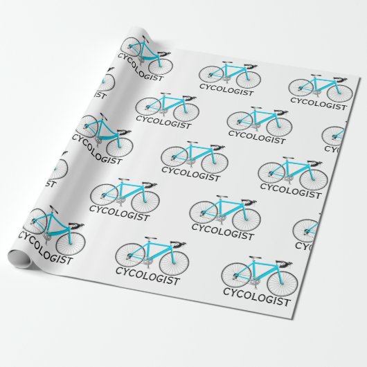 Aqua Bicycle met Cycoloog Text op White Cadeaupapier (Uitgerold)