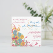 Aqua Bijenwas Framboos Wilde Bloem Vogel Bruiloft Kaart (Staand voorkant)