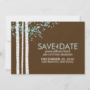 Aqua Birch Trees Wedding Save the Date Kaart