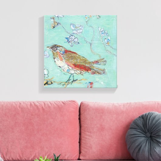 Aqua Bird Canvas Afdruk (Insitu (Woonkamer))