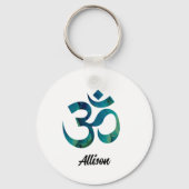 Aqua Bird Feathers Patroon Om Symbool 2-in Alumini Sleutelhanger (Voorkant)