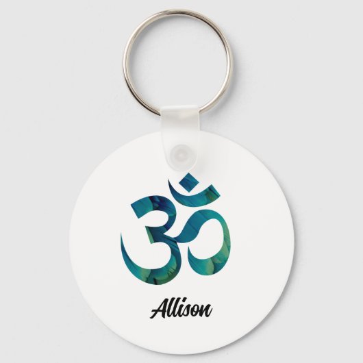 Aqua Bird Feathers Patroon Om Symbool 2-in Alumini Sleutelhanger (Voorkant)