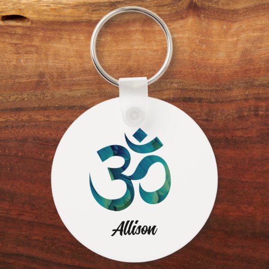 Aqua Bird Feathers Patroon Om Symbool 2-in Alumini Sleutelhanger (Voorkant)