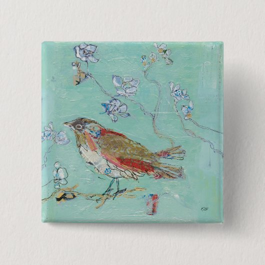 Aqua Bird Vierkante Button 5,1 Cm (Voorkant)