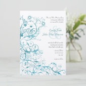 Aqua Birds Swirls Wedding Invites Kaart (Staand voorkant)