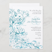 Aqua Birds Swirls Wedding Invites Kaart (Voorkant / Achterkant)