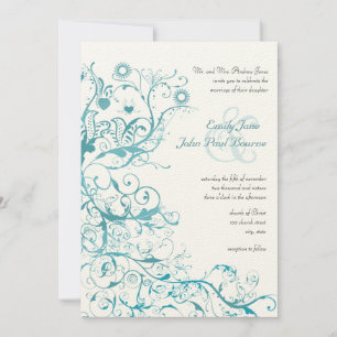 Aqua Birds Swirls Wedding Invites Kaart