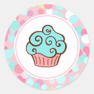 Aqua Birthday Cupcake Stickers