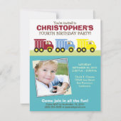 Aqua Birthday Party Invitation Truck Trio Boy Kaart (Voorkant)