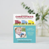Aqua Birthday Party Invitation Truck Trio Boy Kaart (Staand voorkant)