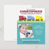 Aqua Birthday Party Invitation Truck Trio Boy Kaart (Voorkant / Achterkant)