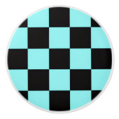 Aqua & Black Checkerboard Ceramic Pull Keramische Knop (Voorkant)