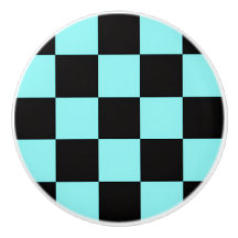 Aqua & Black Checkerboard Ceramic Pull