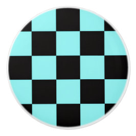 Aqua & Black Checkerboard Ceramic Pull Keramische Knop