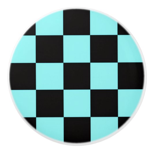 Aqua & Black Checkerboard Ceramic Pull Keramische Knop (Voorkant)