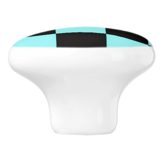 Aqua & Black Checkerboard Ceramic Pull Keramische Knop (Zijkant)