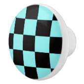 Aqua & Black Checkerboard Ceramic Pull Keramische Knop (Rechts)
