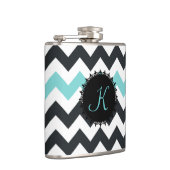 Aqua Black Chevron Monogram Flask Heupfles (Rechts)