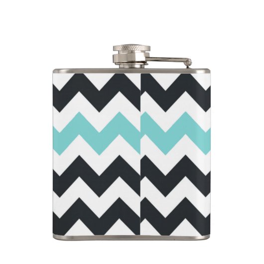 Aqua Black Chevron Monogram Flask Heupfles (Achterkant)
