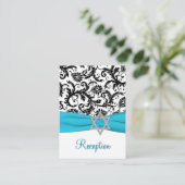 Aqua, Black Damask Bat Mitzvah Enclosure Card Informatiekaartje (Staand voorkant)