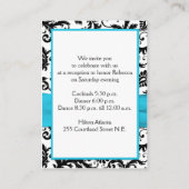 Aqua, Black Damask Bat Mitzvah Enclosure Card Informatiekaartje (Achterkant)