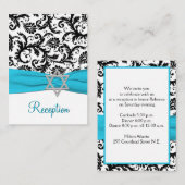 Aqua, Black Damask Bat Mitzvah Enclosure Card Informatiekaartje (Voorkant / Achterkant)