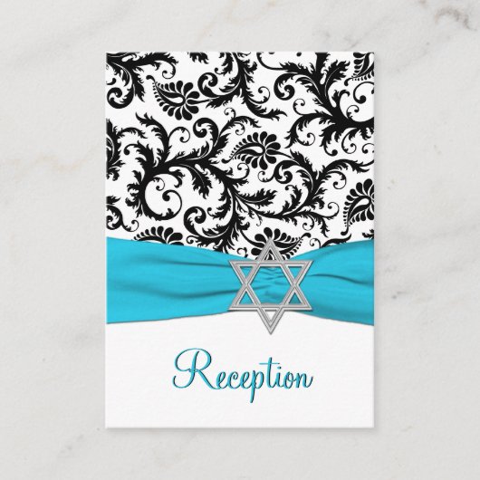Aqua, Black Damask Bat Mitzvah Enclosure Card Informatiekaartje (Voorkant)