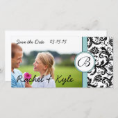 Aqua & Black Damask Sparen de Datum Uw Foto Save The Date (Voorkant / Achterkant)
