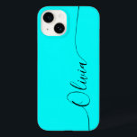 Aqua Black Elegant Calligraphy Script Name Case-Mate iPhone 14 Hoesje<br><div class="desc">Aqua Elegant Black Calligraphy Script Custom Personalized Name iPhone 14 Smart Phone Case kenmerkt een modern en trendy eenvoudig en stijlvol ontwerp met uw gepersonaliseerde naam in elegante handgeschreven kalligrafiekscript typografie op een aqua achtergrond. Ontworpen door ©Evco Studio www.zazzle.com/store/evcostudio</div>