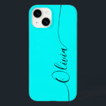 Aqua Black Elegant Calligraphy Script Name Case-Mate iPhone 14 Hoesje<br><div class="desc">Aqua Elegant Black Calligraphy Script Custom Personalized Name iPhone 14 Smart Phone Case kenmerkt een modern en trendy eenvoudig en stijlvol ontwerp met uw gepersonaliseerde naam in elegante handgeschreven kalligrafiekscript typografie op een aqua achtergrond. Ontworpen door ©Evco Studio www.zazzle.com/store/evcostudio</div>