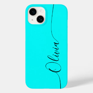 Aqua Black Elegant Calligraphy Script Name Case-Mate iPhone 14 Hoesje