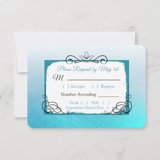 Aqua Black en Blue Wedding RSVP-kaart RSVP Kaartje (Voorkant)