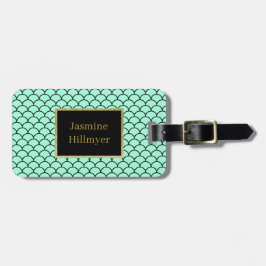 Aqua Black Gold mermaid scale label Bagagelabel