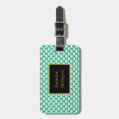 Aqua Black Gold mermaid scale label Bagagelabel (Voorkant verticaal)