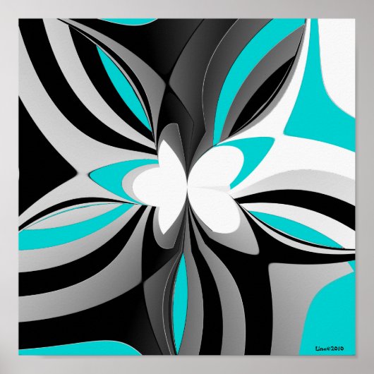 Aqua Black Grey Abstract Poster (Voorkant)