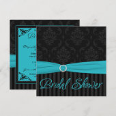 Aqua Black Grey Damask Stripe Vrijgezellenfeest In Kaart (Voorkant / Achterkant)