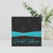 Aqua Black Grey Damask Stripe Vrijgezellenfeest In Kaart (Staand voorkant)