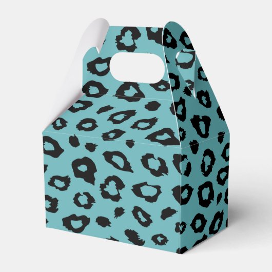 Aqua Black Leopard Print Baby shower Bedankdoosjes (Achterkant)