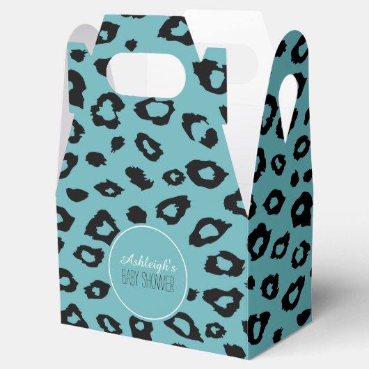 Aqua Black Leopard Print Baby shower Bedankdoosjes (Geopend)