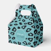 Aqua Black Leopard Print Baby shower Bedankdoosjes (Voorkant Zijde)