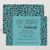 Aqua Black Leopard Print baby shower Kaart (Voorkant / Achterkant)