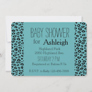 Aqua Black Leopard Print baby shower Kaart