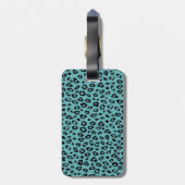 Aqua Black Leopard Print monogram Bagagelabel (Achterkant verticaal)